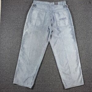 Y2K Jordin Sportswear 36X31 Blue Reflective Metallic Denim Jeans Baggy Wide Leg